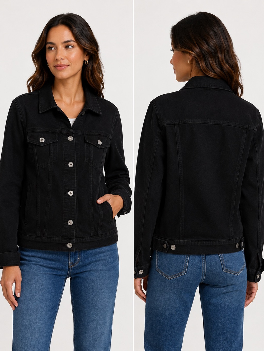 Women’s Black Denim Stretch Jacket Susan Graver Large